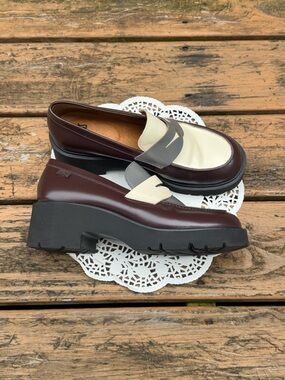 Camper TWINS Chunky Loafers in Burgundy, Cream & Gray